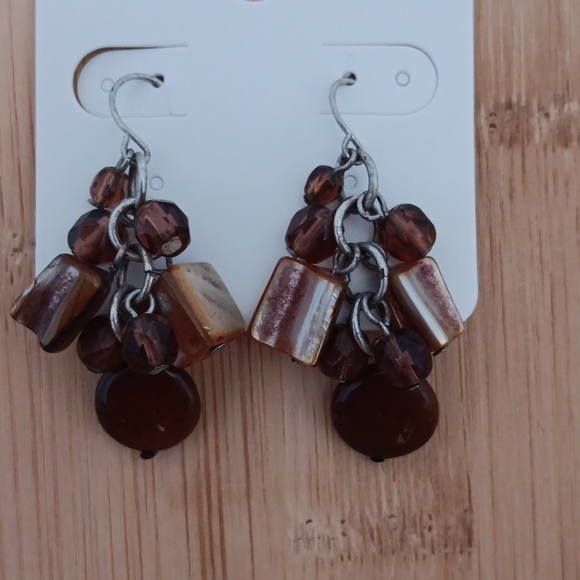 Multi Colored Brown Stone/Glass Dangle Earrings - Picture 1 of 9
